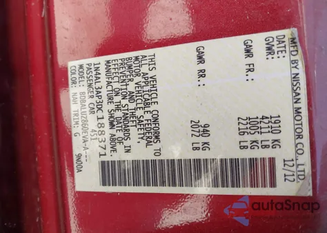 2013 Nissan Altima 2.5 Sv из США, поврежденный, VIN 1N4AL3AP3DC188371